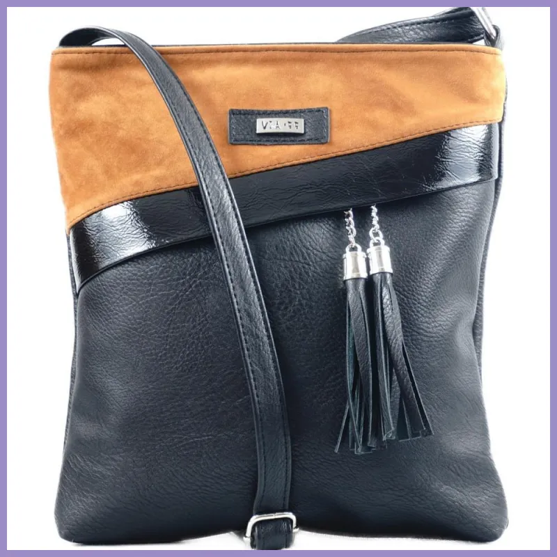 VIA55 női keresztpántos táska felül velúr, rostbőr, barna lupusbag-hu 1