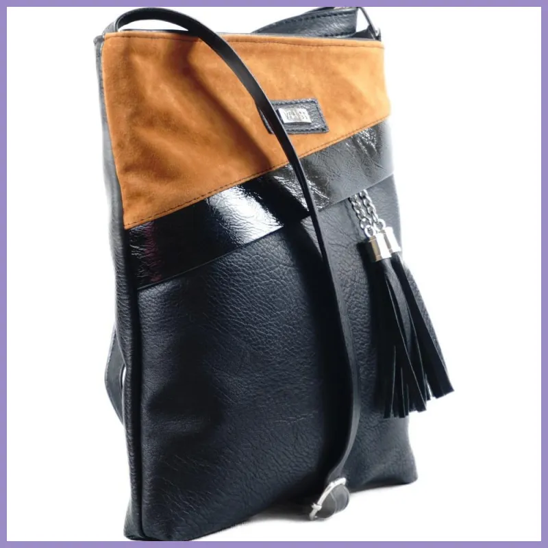 VIA55 női keresztpántos táska felül velúr, rostbőr, barna lupusbag-hu 2