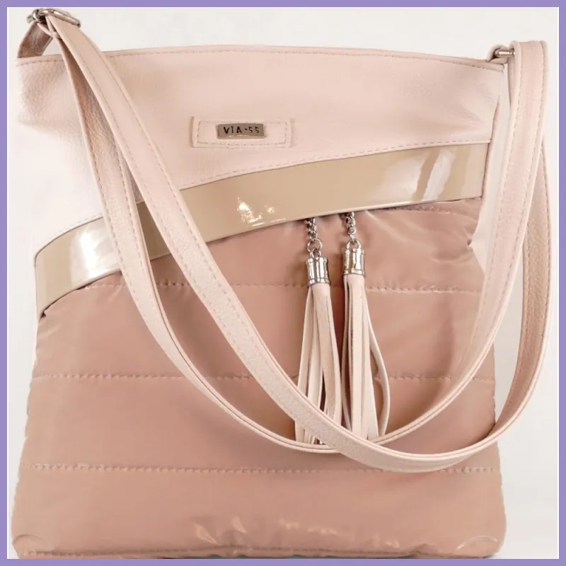VIA55 női keresztpántos táska ferde zsebbel, rostbőr, bézs lupusbag-hu 1