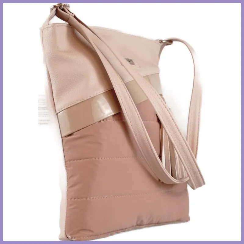 VIA55 női keresztpántos táska ferde zsebbel, rostbőr, bézs lupusbag-hu 2