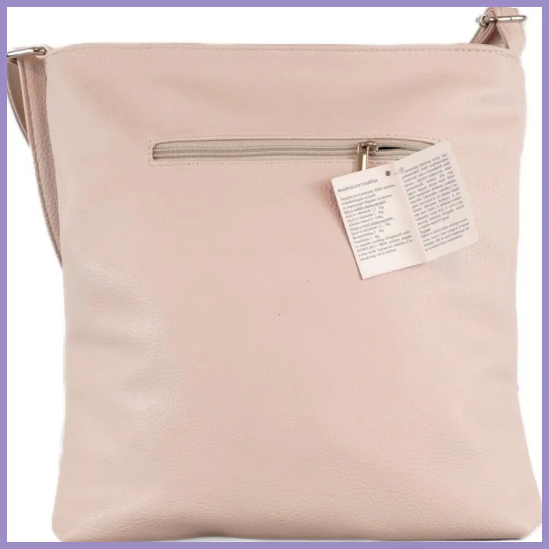 VIA55 női keresztpántos táska ferde zsebbel, rostbőr, bézs lupusbag-hu 3