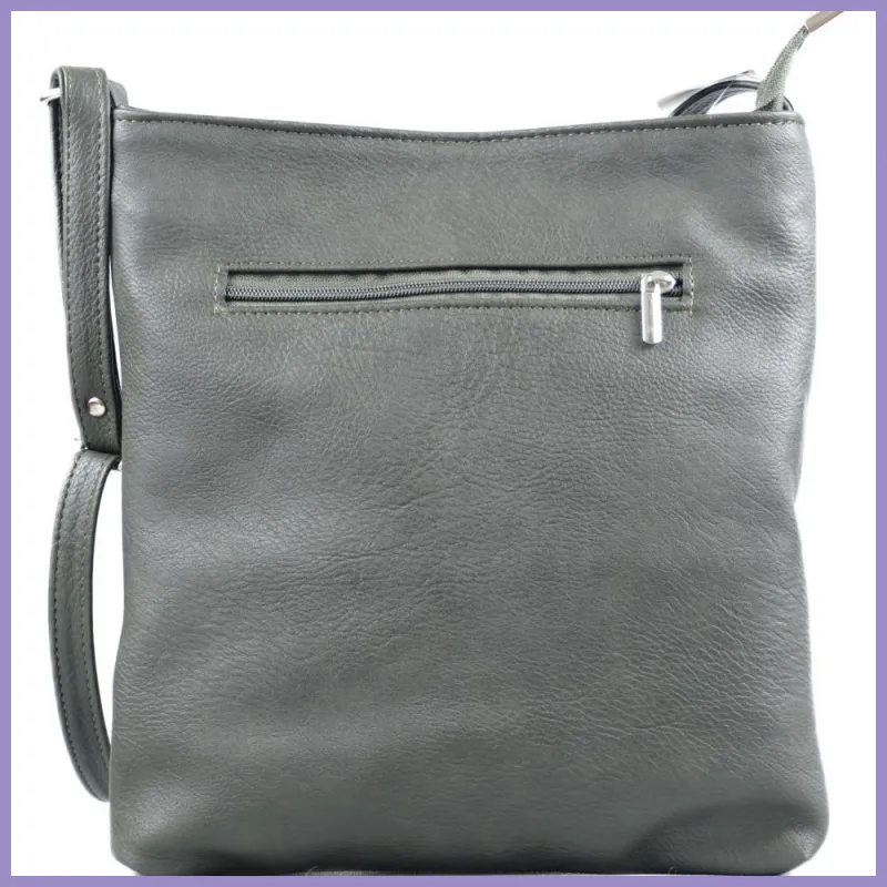 VIA55 női keresztpántos táska ferde zsebbel, rostbőr, khaki lupusbag-hu 3