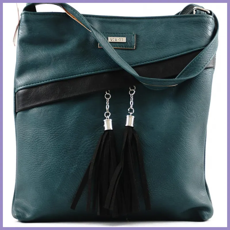 VIA55 női keresztpántos táska ferde zsebbel, rostbőr, zöld lupusbag-hu 1