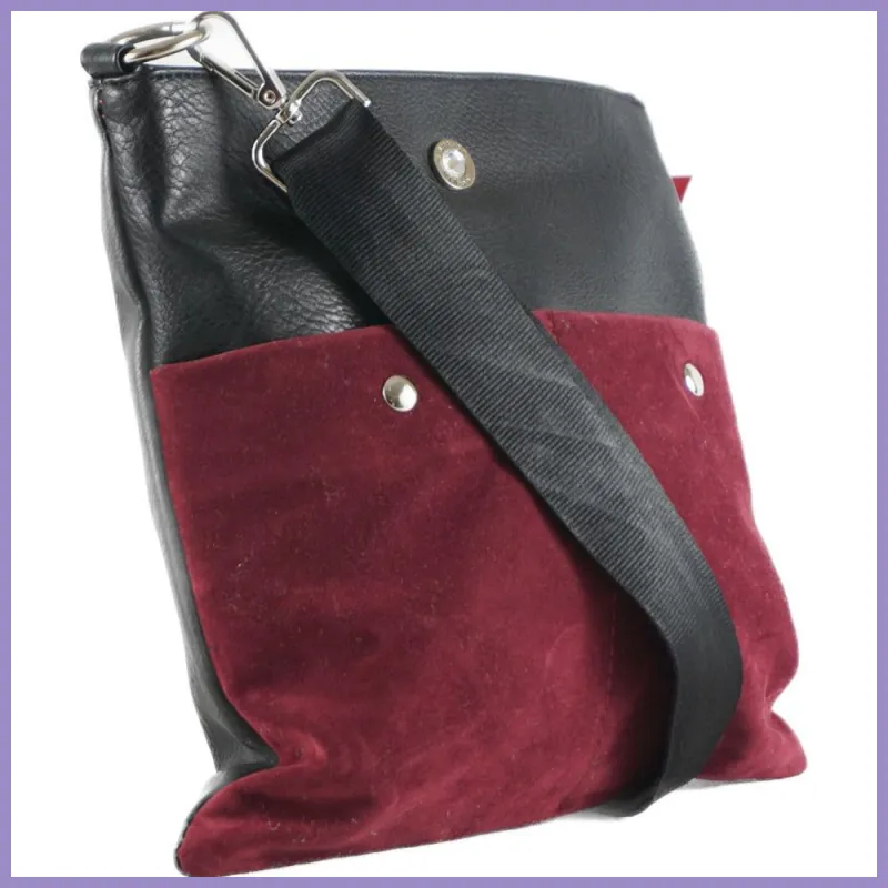 VIA55 női keresztpántos táska mágneses zsebekkel, rostbőr, bordó lupusbag-hu 2