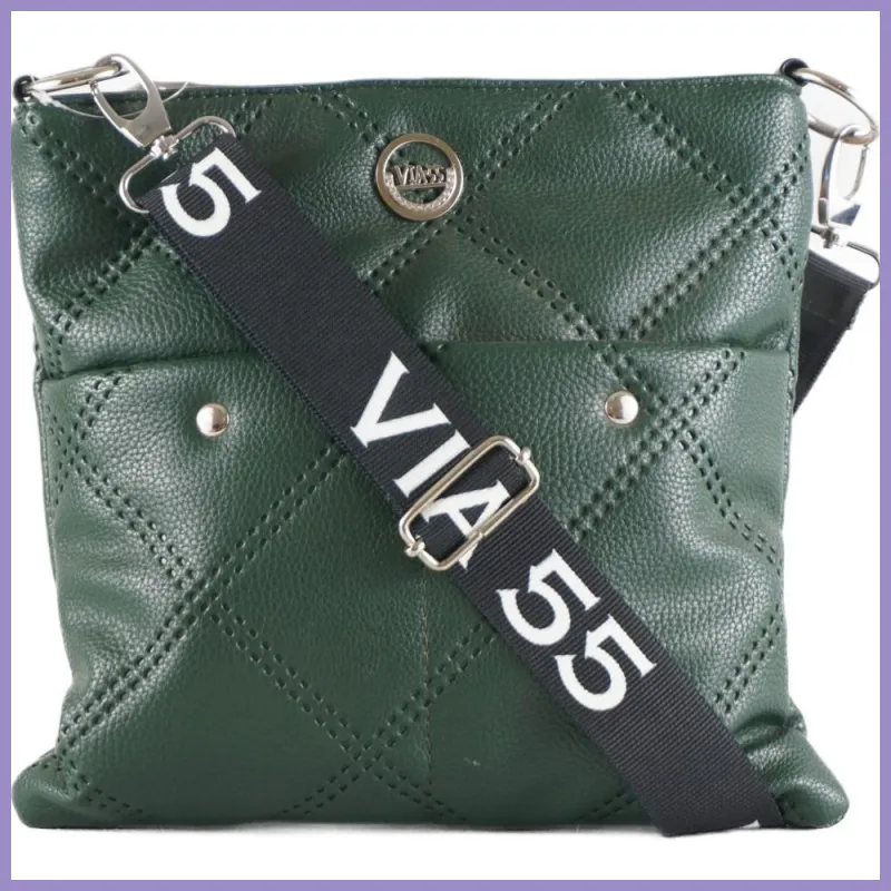 VIA55 női keresztpántos táska mágneses zsebekkel, rostbőr, zöld lupusbag-hu 1