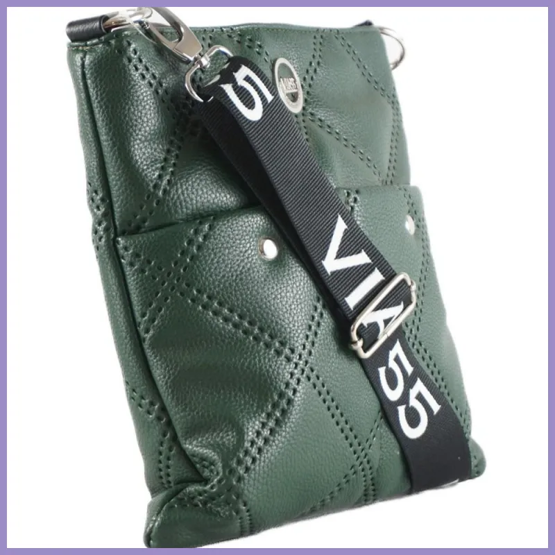 VIA55 női keresztpántos táska mágneses zsebekkel, rostbőr, zöld lupusbag-hu 2