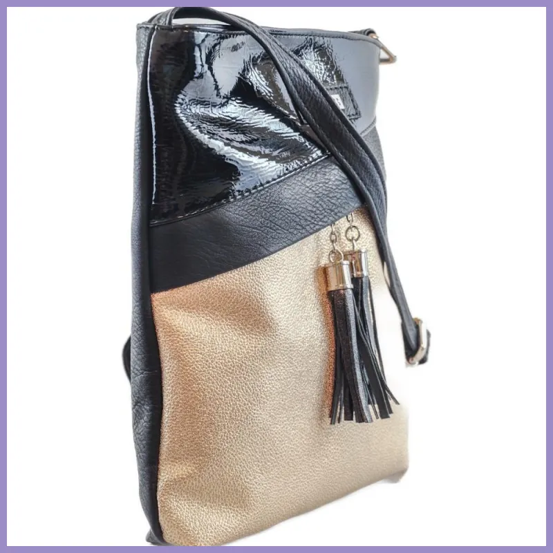 VIA55 női keresztpántos táska, rostbőr, fekete lupusbag-hu 2