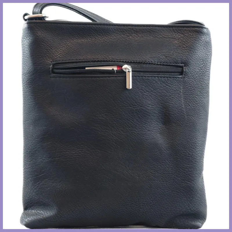 VIA55 női keresztpántos táska, rostbőr, fekete lupusbag-hu 3