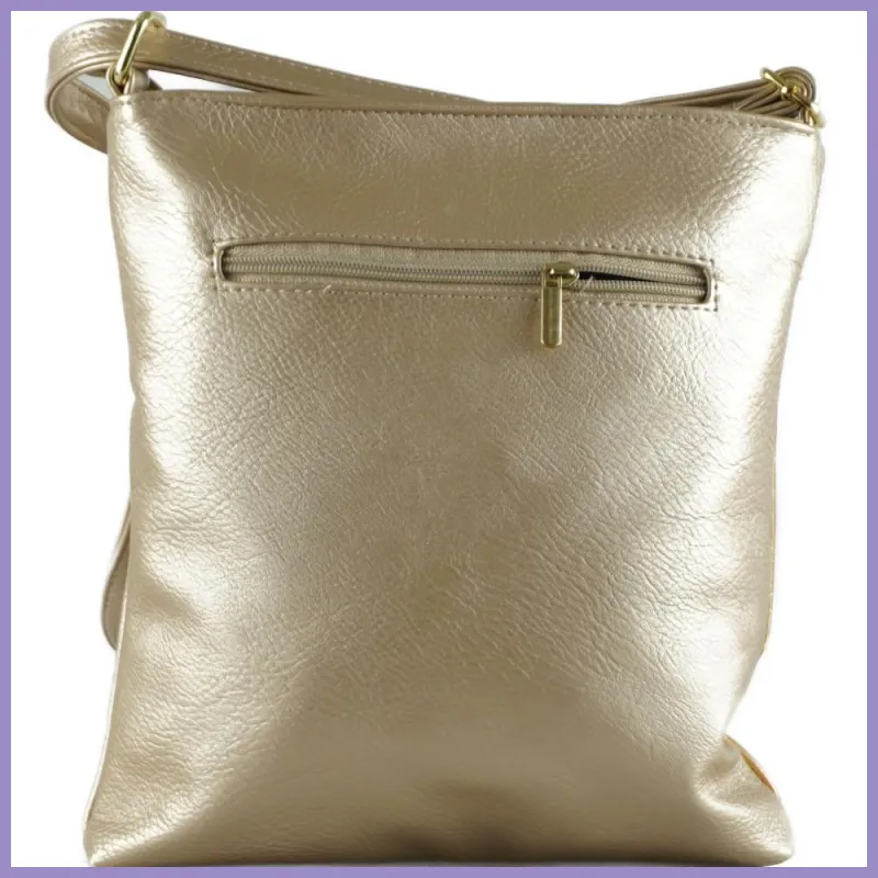 VIA55 női keresztpántos táska szőttes mintával, rostbőr, arany lupusbag-hu 3