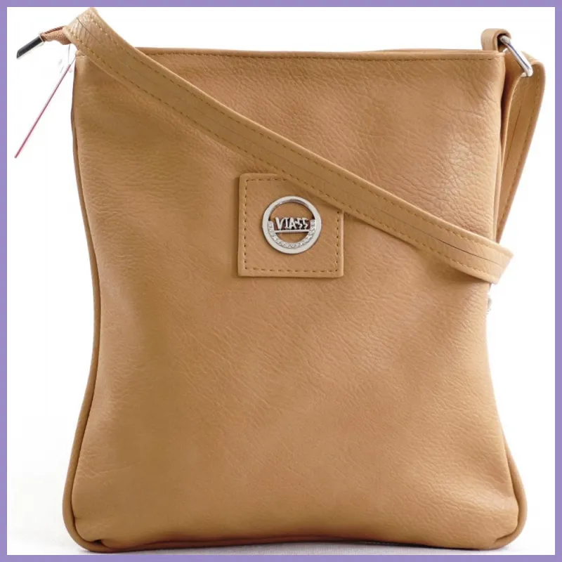 VIA55 női keresztpántos táska varrott négyzettel, rostbőr, mustársárga lupusbag-hu 1