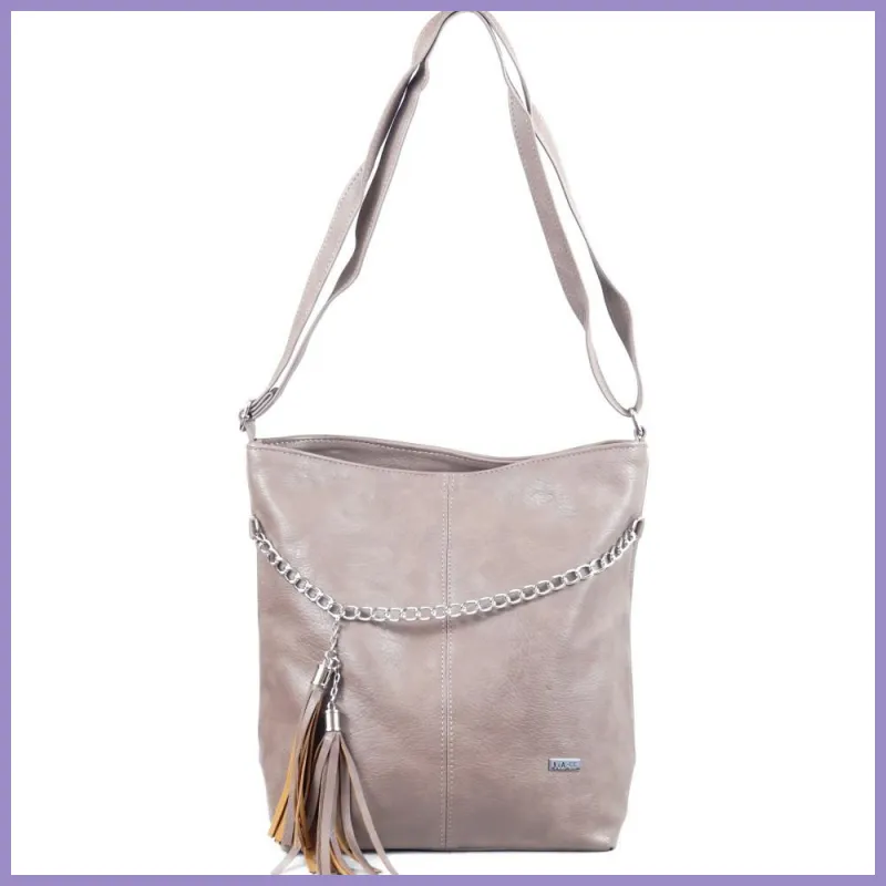 VIA55 női láncos válltáska rojttal, rostbőr, barna lupusbag-hu 1