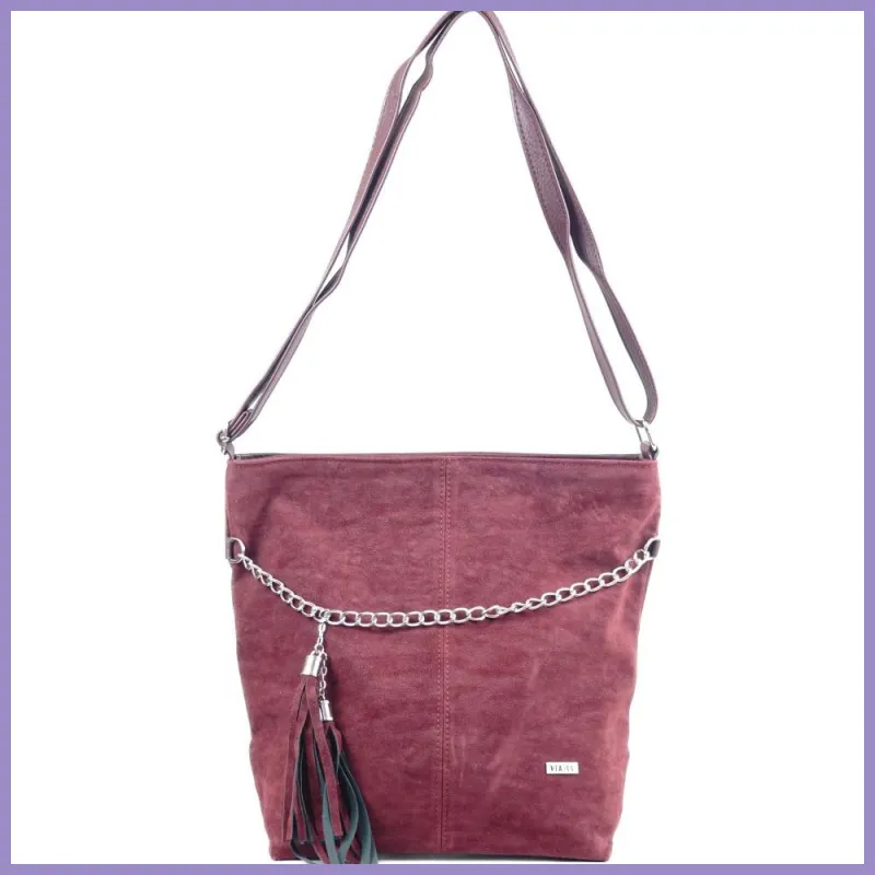 VIA55 női láncos válltáska rojttal, rostbőr, bordó lupusbag-hu 1
