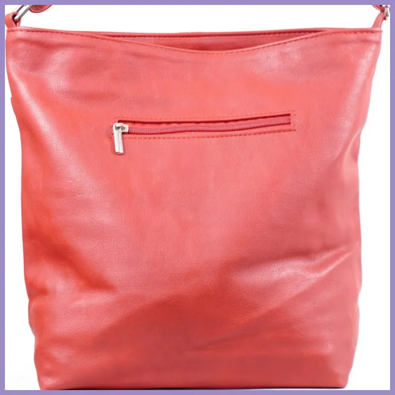 VIA55 női láncos válltáska rojttal, rostbőr, piros lupusbag-hu 4