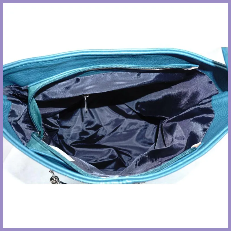 VIA55 női láncos válltáska rojttal, rostbőr, zöld lupusbag-hu 7