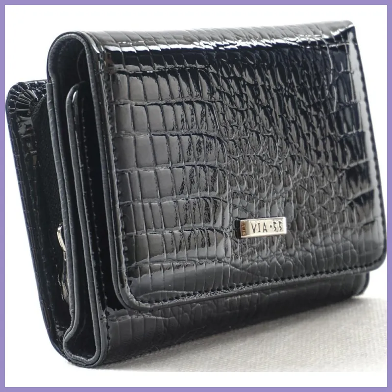 VIA55 női pénztárca, rövid fazon, bőr, fekete lupusbag-hu 2