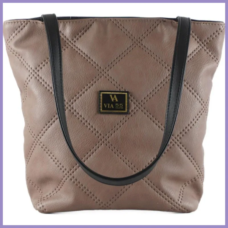 VIA55 női steppelt, füles válltáska rostbőr, barna lupusbag-hu 1