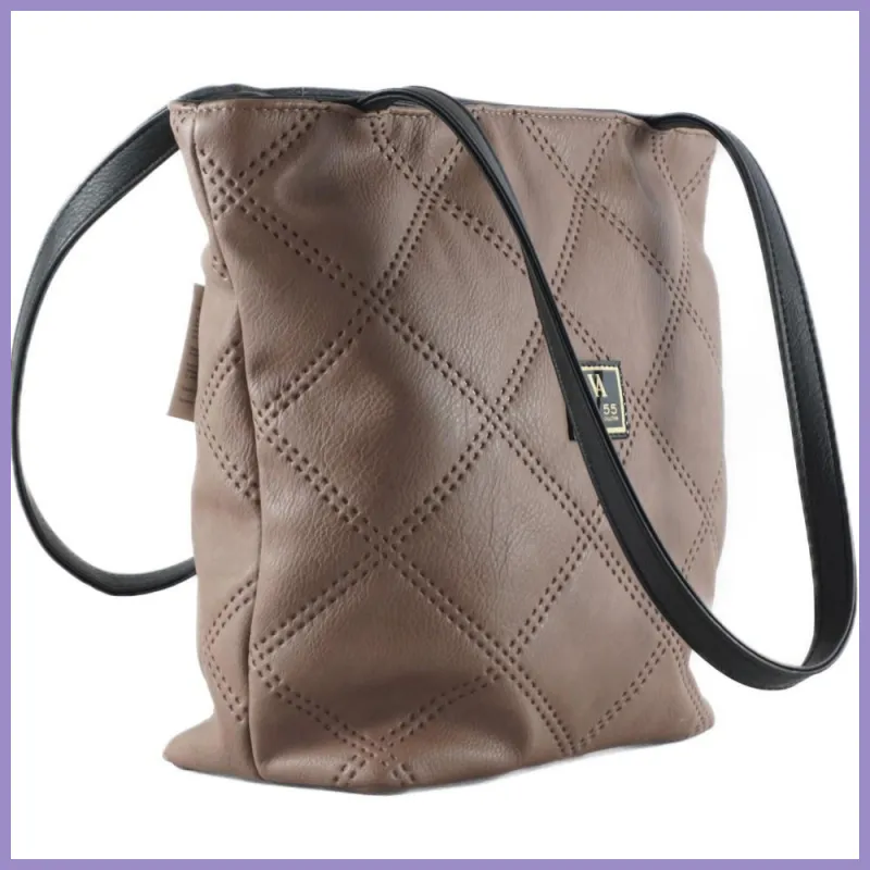 VIA55 női steppelt, füles válltáska rostbőr, barna lupusbag-hu 2