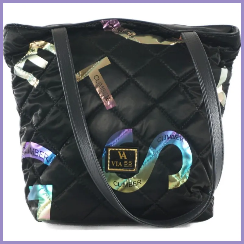 VIA55 női steppelt, füles válltáska rostbőr, fekete2 lupusbag-hu 1