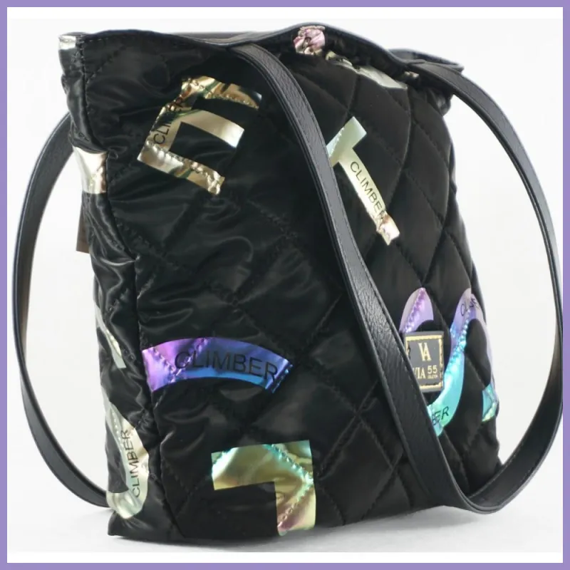 VIA55 női steppelt, füles válltáska rostbőr, fekete2 lupusbag-hu 2