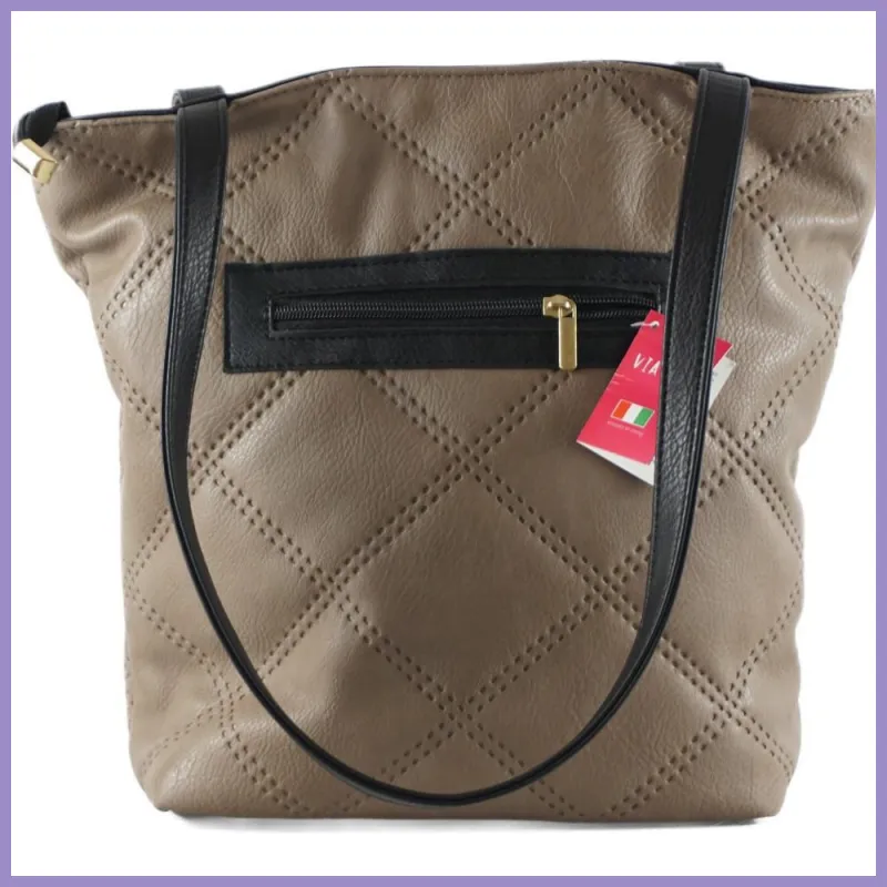 VIA55 női steppelt, füles válltáska rostbőr, szürke lupusbag-hu 3