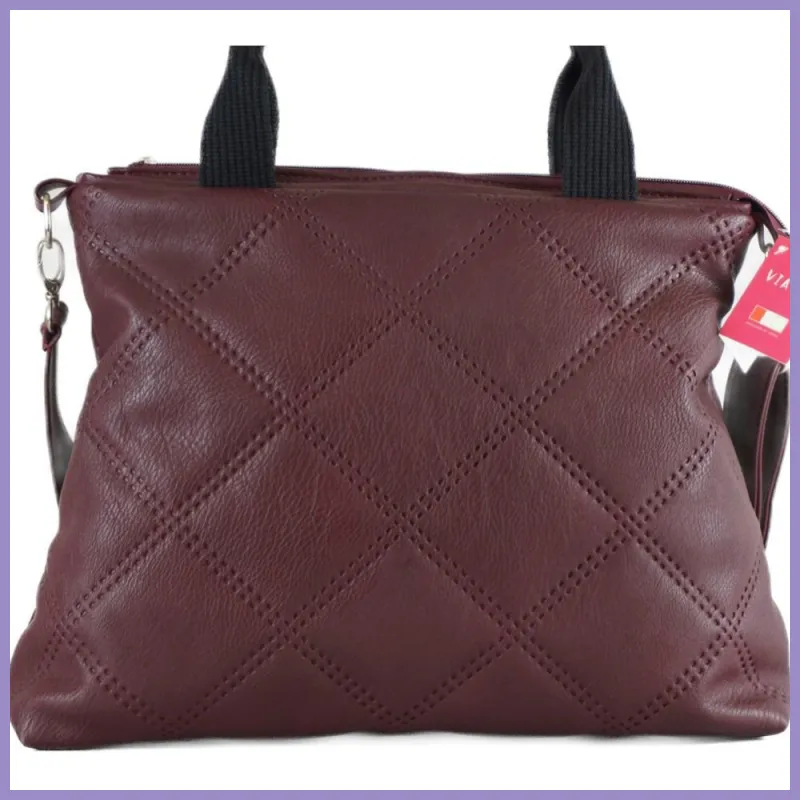 VIA55 női steppelt láncos válltáska, rostbőr, bordó lupusbag-hu 3