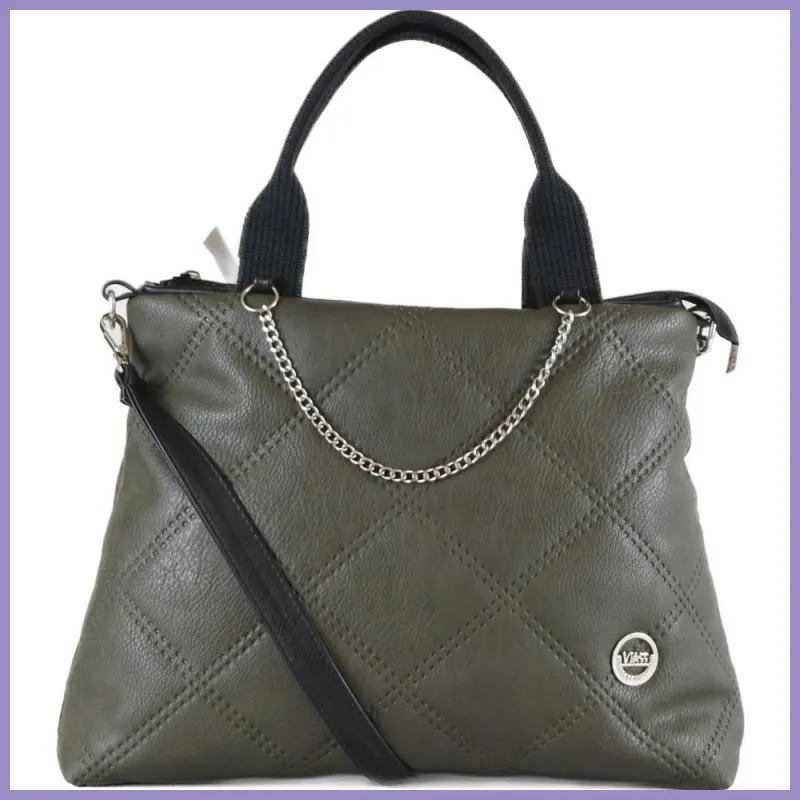 VIA55 női steppelt láncos válltáska, rostbőr, zöld lupusbag-hu 1
