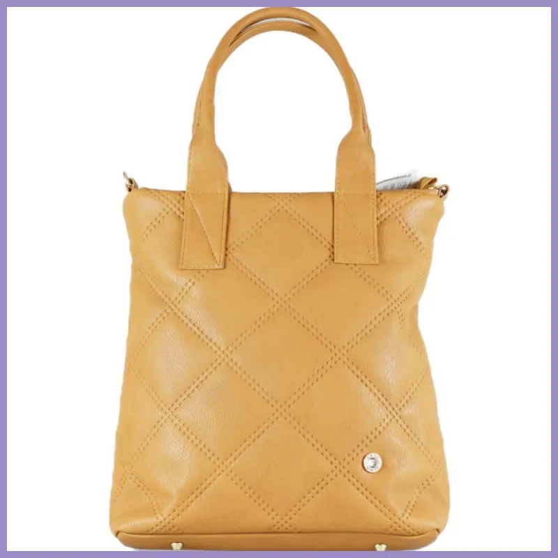 VIA55 női steppelt magas válltáska, rostbőr, mustár lupusbag-hu 1