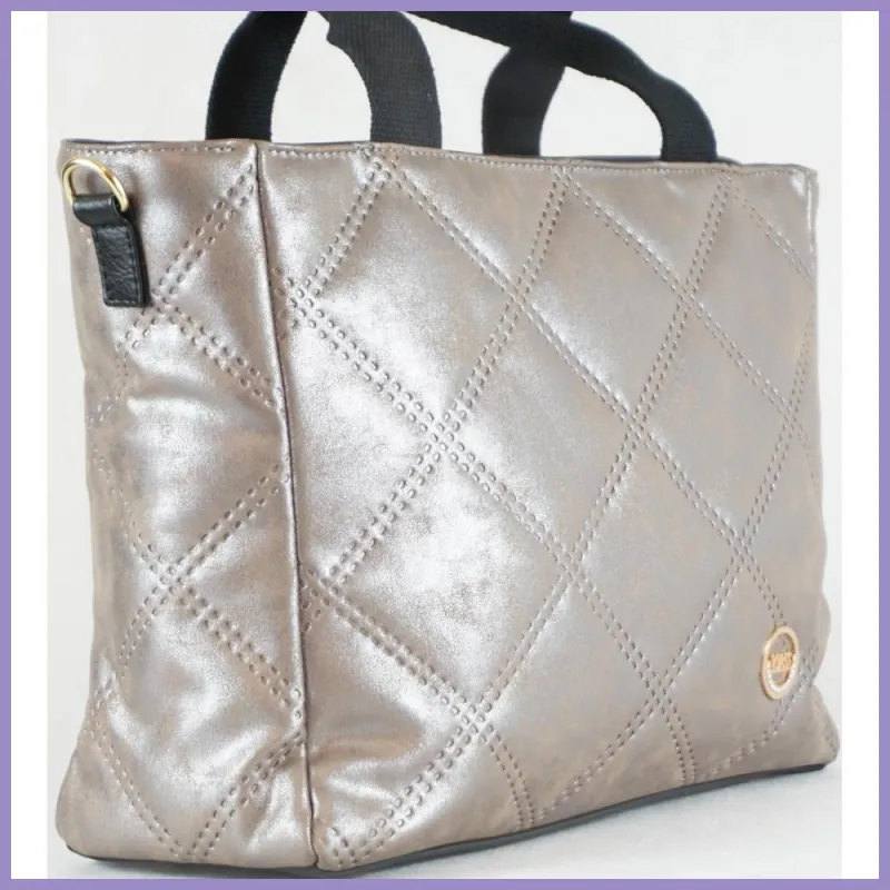VIA55 női steppelt válltáska, rostbőr, ezüst lupusbag-hu 2