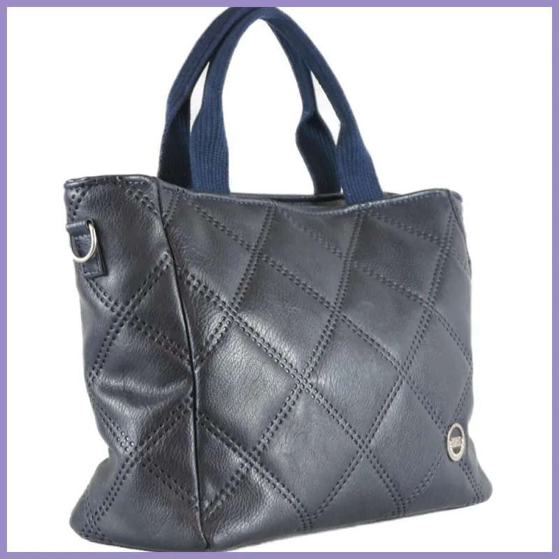 VIA55 női steppelt válltáska, rostbőr, kék lupusbag-hu 2