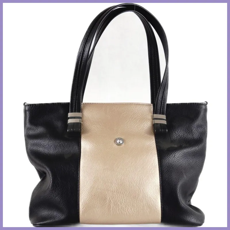 VIA55 női válltáska díszes vállpánttal, rostbőr, fekete-arany lupusbag-hu 1