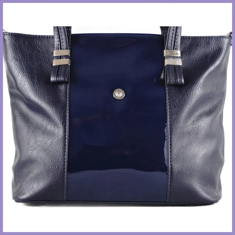 VIA55 női válltáska díszes vállpánttal, rostbőr, kék lupusbag-hu 2