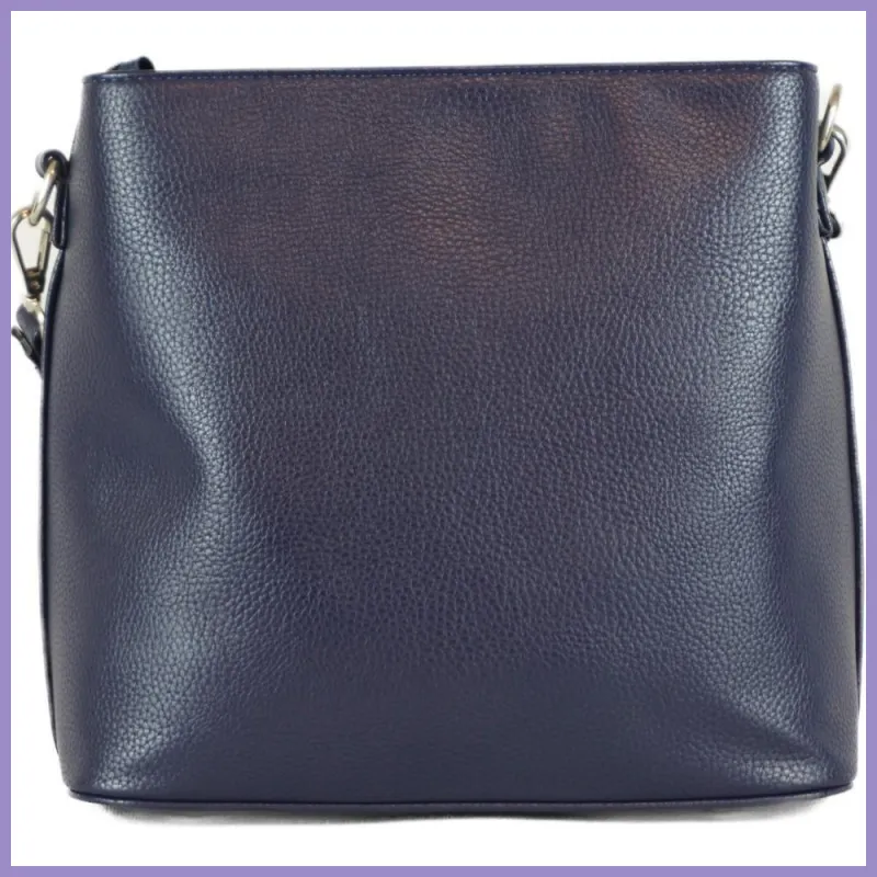 VIA55 női válltáska díszgombbal, rostbőr, kék lupusbag-hu 3