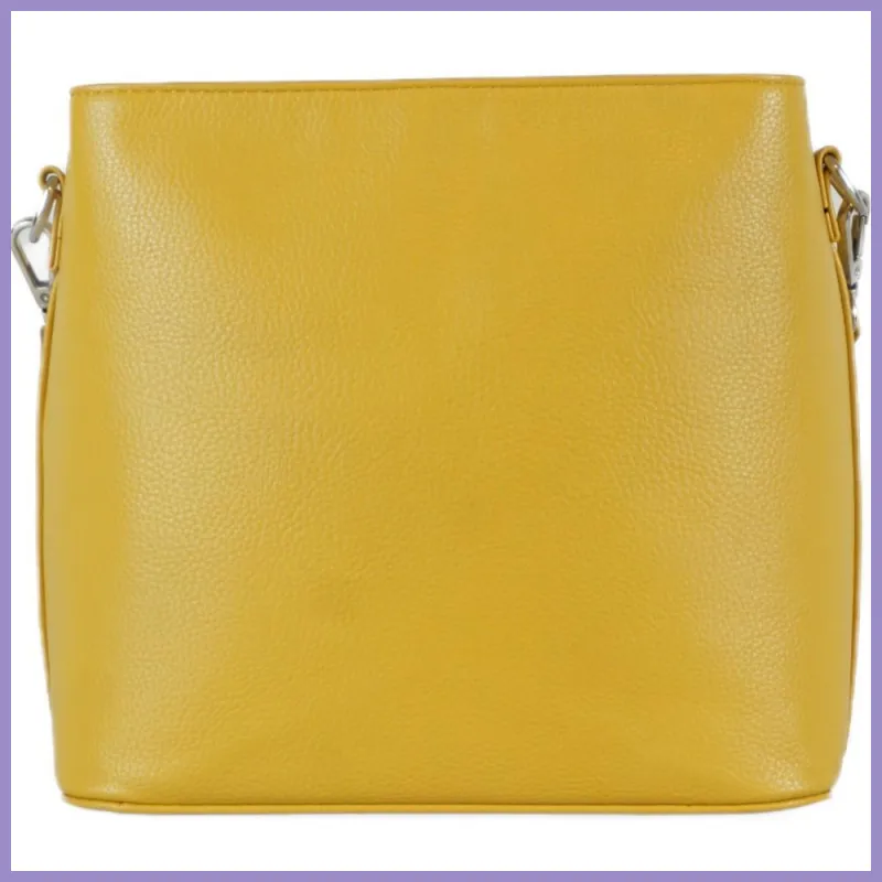 VIA55 női válltáska díszgombbal, rostbőr, mustár lupusbag-hu 3