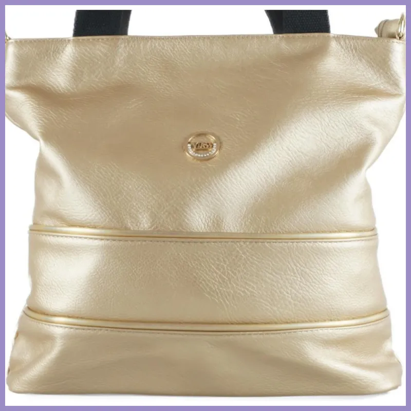 VIA55 női válltáska fekete füllel, rostbőr, arany lupusbag-hu 2