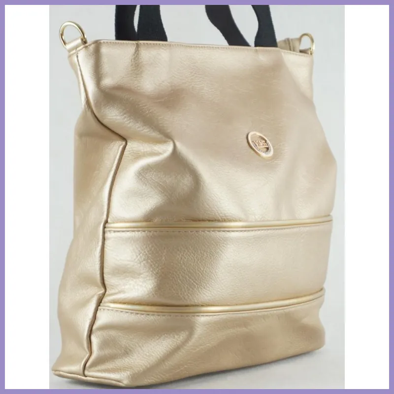 VIA55 női válltáska fekete füllel, rostbőr, arany lupusbag-hu 3