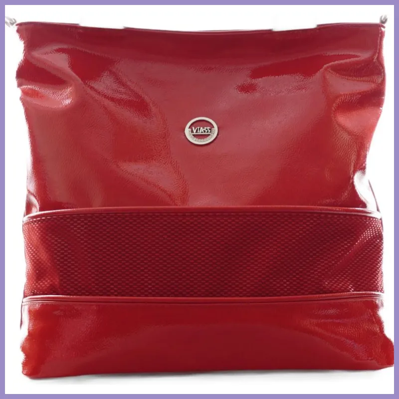 VIA55 női válltáska fekete füllel, rostbőr, piros lupusbag-hu 2