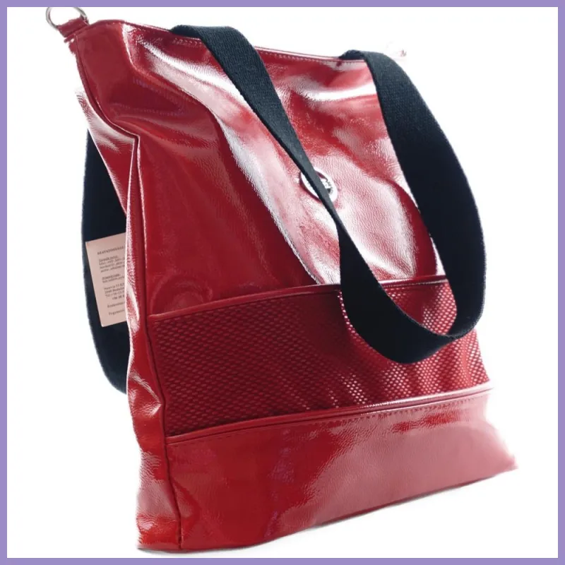 VIA55 női válltáska fekete füllel, rostbőr, piros lupusbag-hu 3