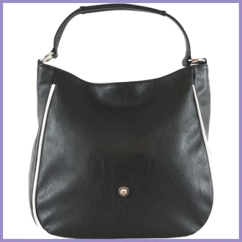 VIA55 női válltáska karikás füllel, rostbőr, ezüst-fekete lupusbag-hu 1