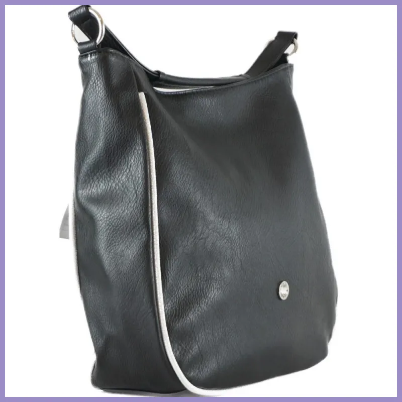 VIA55 női válltáska karikás füllel, rostbőr, ezüst-fekete lupusbag-hu 3