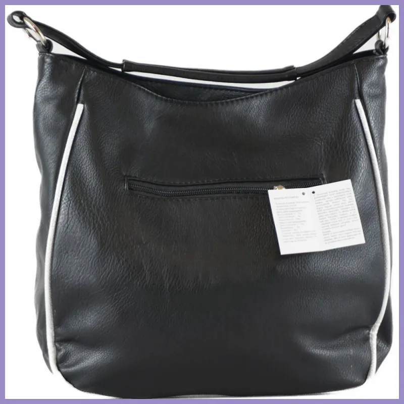 VIA55 női válltáska karikás füllel, rostbőr, ezüst-fekete lupusbag-hu 4