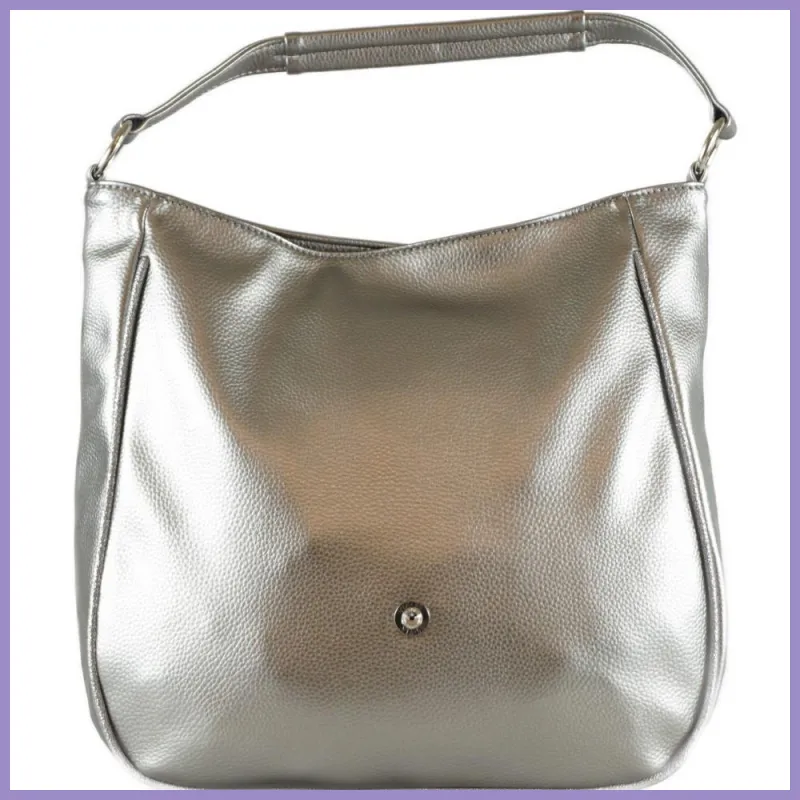 VIA55 női válltáska karikás füllel, rostbőr, ezüst lupusbag-hu 1