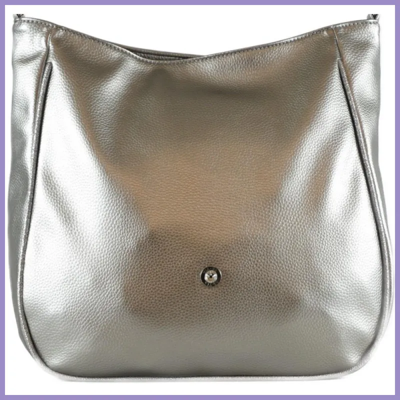 VIA55 női válltáska karikás füllel, rostbőr, ezüst lupusbag-hu 2