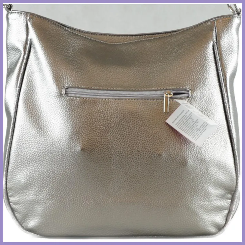 VIA55 női válltáska karikás füllel, rostbőr, ezüst lupusbag-hu 4