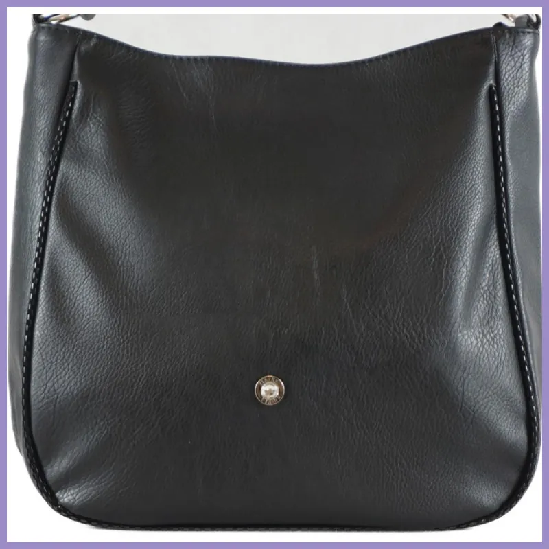 VIA55 női válltáska karikás füllel, rostbőr, fekete lupusbag-hu 2