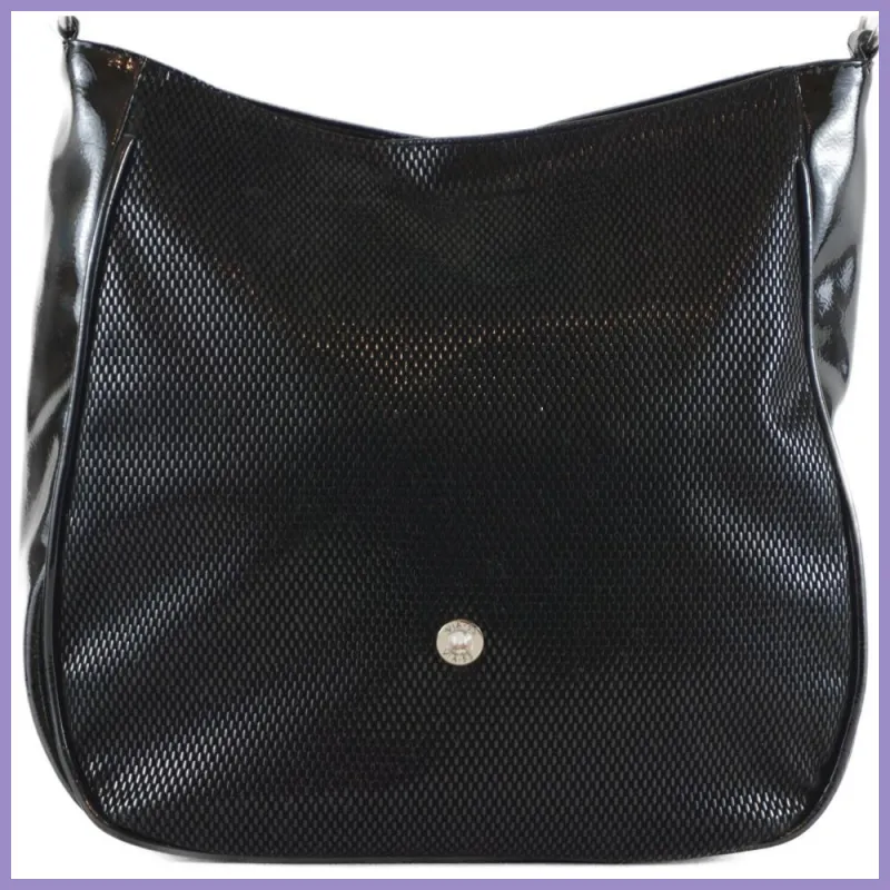 VIA55 női válltáska karikás füllel, rostbőr, fekete rizsminta lupusbag-hu 2