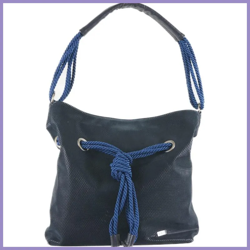 VIA55 női válltáska kötéllel és karikával, rostbőr, kék lupusbag-hu 1