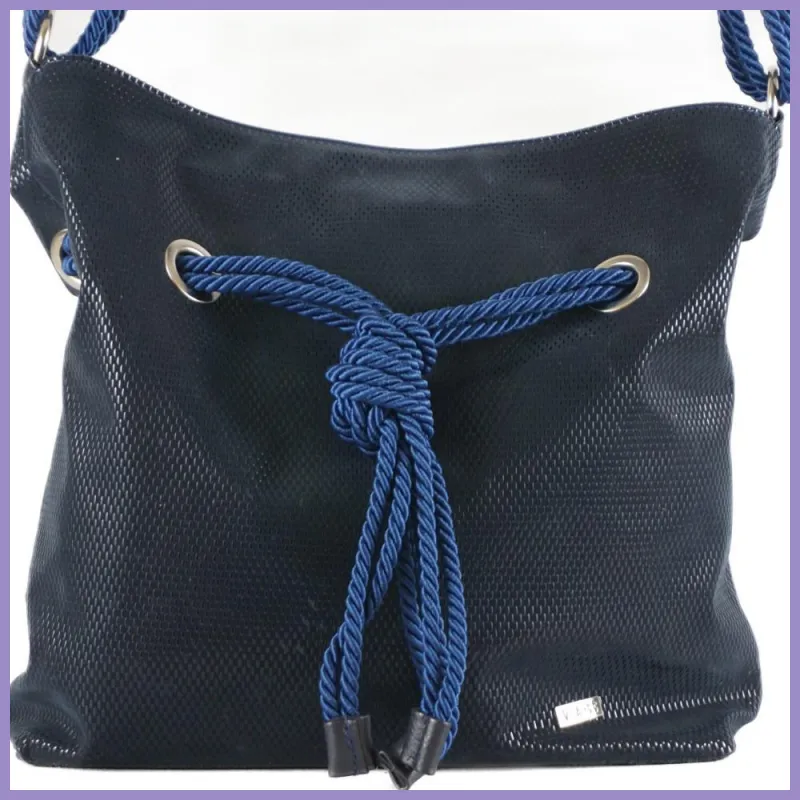 VIA55 női válltáska kötéllel és karikával, rostbőr, kék lupusbag-hu 2