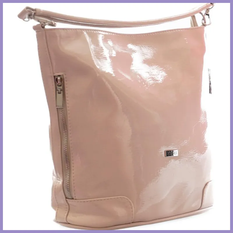 VIA55 női válltáska oldalain zsebekkel, rostbőr, bézs lupusbag-hu 2