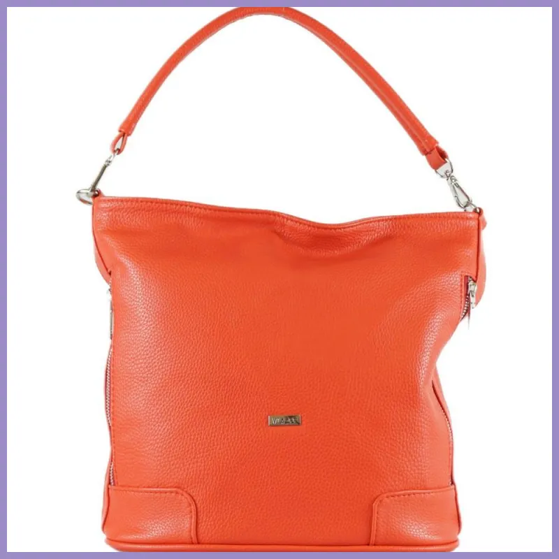 VIA55 női válltáska oldalain zsebekkel, rostbőr, piros lupusbag-hu 1