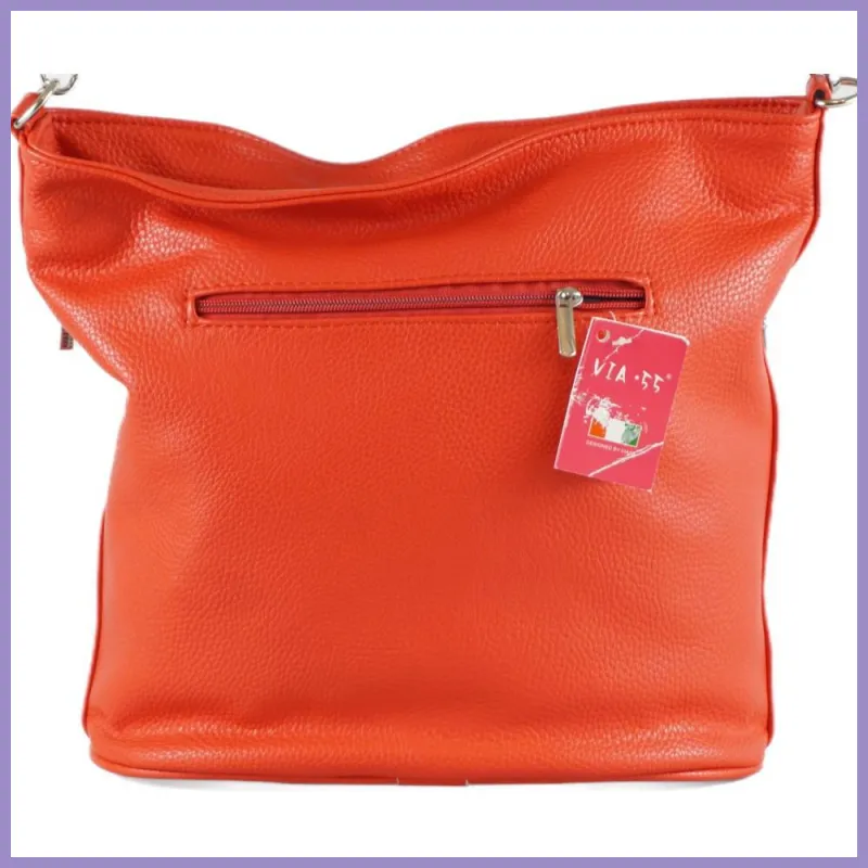 VIA55 női válltáska oldalain zsebekkel, rostbőr, piros lupusbag-hu 4
